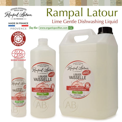 Rampal Latour Savon de Marseille รอมปาล ลาตัวร์ สบู่ล้างจาน กลิ่นมะนาว Dishwashing Liquid - Lime (250ml, 1000ml or 5000ml) - Organic Pavilion