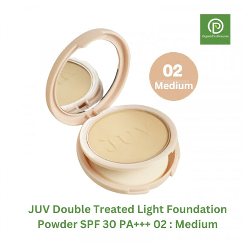 JUV แป้งทาหน้าผสมรองพื้น เบอร์ 02 - Medium  Double Treated Light Foundation Powder SPF 30 PA+++ 02 - Medium (9g) - Organic Pavilion