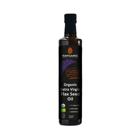 Rawganiq Organic Extra Virgin Golden Flaxseed Oil, Cold Pressed, Unrefined (275ml) - Organic Pavilion