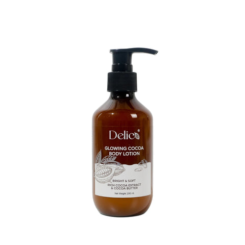 Delico Glowing Cocoa Body Lotion เดลิโก้ โลชั่นบำรุงผิวโกโก้บัตเตอร์ โกลว์อิ้ง โกโก้ บัตเตอร์ บอดี้ โลชั่น (200 ml) - Organic Pavilion