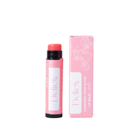Delico Strawberry Cocoa Butter Lip Balm SPF15  เดลิโก้ ลิปบาล์มกันแดด สตรอว์เบอร์รี่ โกโก้บัตเตอร์ (5 g) - Organic Pavilion