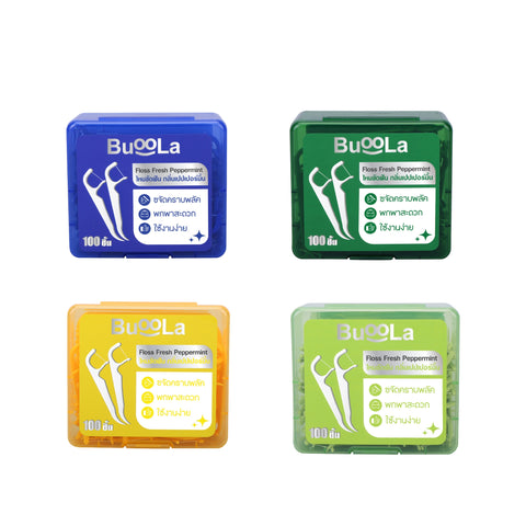 Buoola Dental Floss Picks Peppermint Flavor บูโอล่า ไหมขัดฟันแบบมีด้าม กลิ่นเปปเปอร์มิ้น (100 pcs) - Organic Pavilion