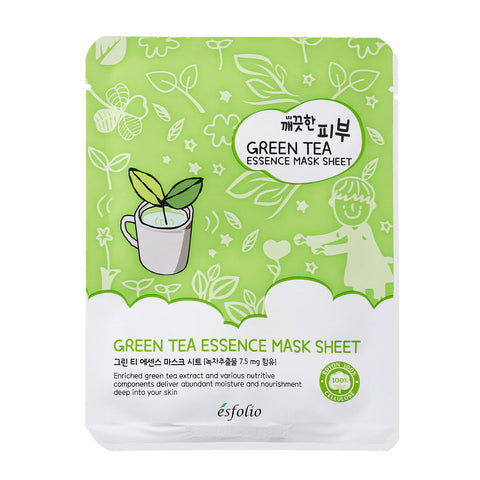 ESFOLIO เอสโฟลิโอ แผ่นมาส์กหน้า สูตรสารสกัดจากโสมและชาเขียว Pure Skin Green Tea Essence Mask Sheet (1 pc x 25 ml) - Organic Pavilion