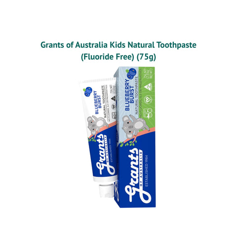 Grants of Australia Kids Natural Toothpaste (Fluoride Free) - Blueberry Burst  แกรนท์ ออฟ ออสเตรเลีย ยาสีฟันธรรมชาติสำหรับเด็ก สูตรบลูเบอร์รี่ เบิซท (75 g