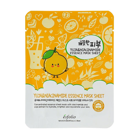 ESFOLIO เอสโฟลิโอ แผ่นมาส์กหน้า สูตรสารสกัดจากส้มยูจาและไนอะซินาไมด์ Pure Skin Yuja & Niacinamide Essence Mask Sheet (1 pc x 25 ml) - Organic Pavilion