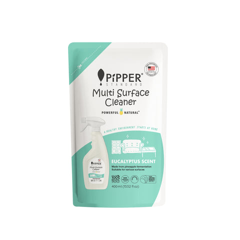 Pipper Standard Refill Multi-Purpose Cleaner Eucalyptus Scent พิพเพอร์ สแตนดาร์ด ผลิตภัณฑ์ทำความสะอาดพื้นผิวอเนกประสงค์ ชนิดถุงเติม กลิ่นยูคาลิปตัส (400ml) - Organic Pavilion