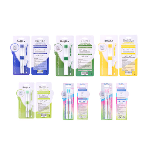 Buoola Orthodontic Toothbrush With Interdental Brush บูโอล่า แปรงสีฟันสำหรับคนจัดฟัน พร้อมแปรงขัดซอกฟัน (Set 4 pcs) - Organic Pavilion