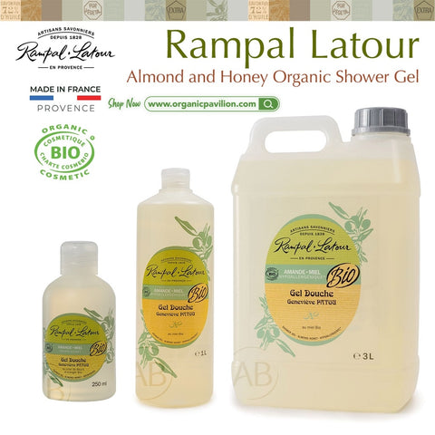 Rampal Latour Savon de Marseille รอมปาล ลาตัวร์ เจลอาบน้ำ อัลมอนด์-ฮันนี่ ออร์แกนิค BIO Shower Gel Almond & Honey (250ml, 1000ml or 5000ml) - Organic Pavilion