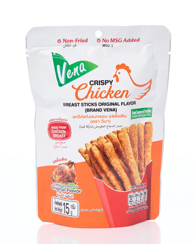 Vena Crispy Chicken Breast Sticks วีนา อกไก่แท่งอบกรอบ โปรตีน 9กรัม ไม่ใส่ผงชูรส (15 g) - Organic Pavilion