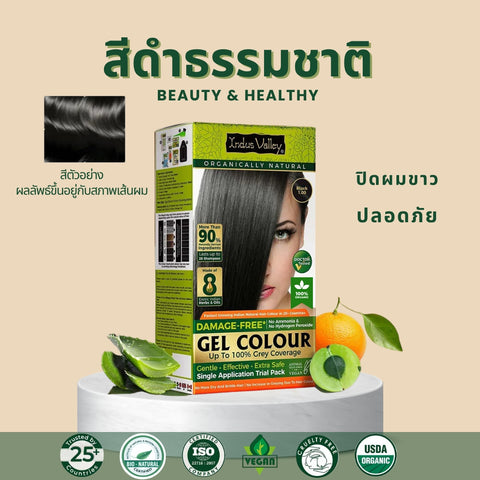Indus Valley Damage Free Gel Colour อินดัส แวลลี ผลิตภัณฑ์สมุนไพรปิดผมขาวออร์แกนิกจากประเทศอินเดีย (220g / 65g)