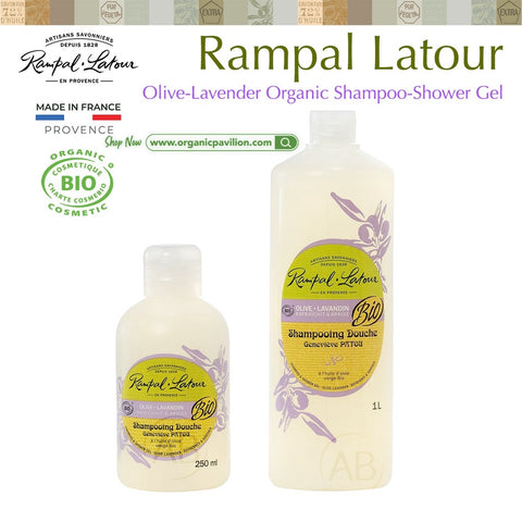 Rampal Latour Savon de Marseille รอมปาล ลาตัวร์ ชาวเวอร์-แชมพู โอลีฟ-ลาเวนเดอร์ BIO Shampoo-Shower Gel Olive-Lavender (250ml,1000ml) - Organic Pavilion
