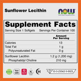 Now Foods Sunflower Lecithin 1200 mg. Dietary Supplement Product t (100 Softgels)  ผลิตภัณฑ์เสริมอาหาร เลซิติน จากดอกทานตะวัน 1200 มก. (100 ซอฟเจล) - Organic Pavilion