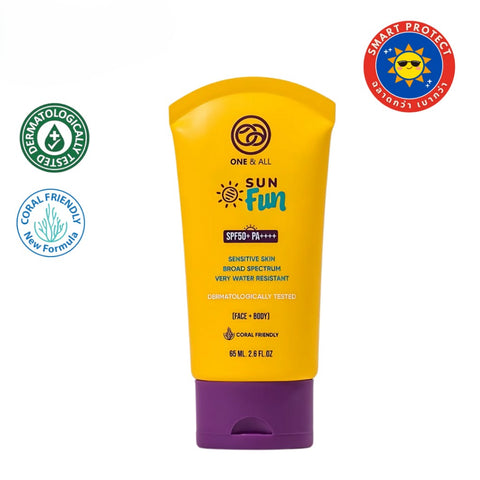 One & All วันแอนด์ออล ครีมกันแดดสูตรอ่อนโยน สำหรับผิวหน้าและผิวกาย Sun Fun SPF50+PA+++ (Face+Body) (65 ml) - Organic Pavilion