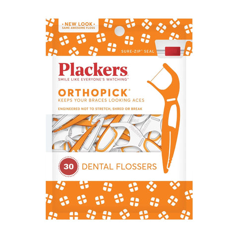 Plackers Orthopick® Flossers ไหมขัดฟันแบบมีด้ามจับ สำหรับผู้ที่จัดฟันแบบเหล็ก (30 pcs.) - Organic Pavilion
