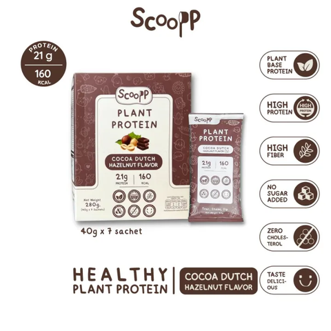 Scoopp โปรตีนจากพืช รสโกโก้ดัชท์ กลิ่นเฮเซลนัท Plant Protein - Cocoa Dutch Hazelnut Flavor (7Sachets / Box) (280g) - Organic Pavilion