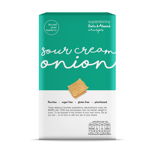The Real Clean Snacks โอ๊ตและอัลมอนด์อบกรอบ รสซาวครีมและหัวหอม Superskinny Oat & Almond Crisps - Sour Cream Onion (30 g) - Organic Pavilion