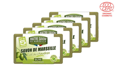 Maitre Savon de Marseille Cuit Au Chaudron Laundry Fabric Soap Olive (5 x 100gm) - Organic Pavilion