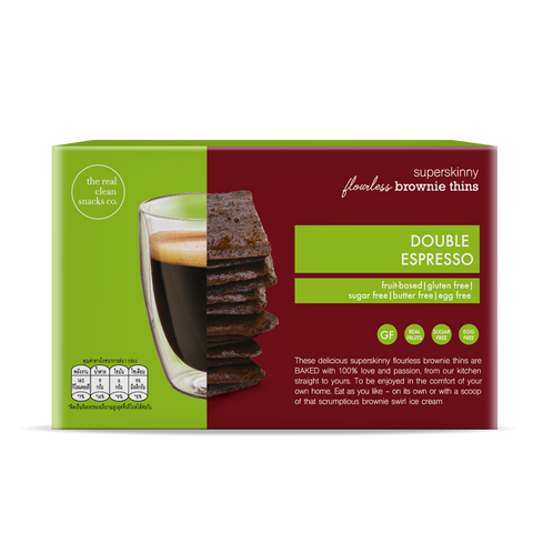 The Real Clean Snacks บราวนี่แผ่นบางอบกรอบ รสดับเบิ้ลเอสเปรสโซ Superskinny Flourless Brownie Thins - Double Espresso (30 g) - Organic Pavilion
