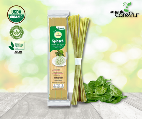 Organic Care2U Spinach Organic Stick Noodle เส้นออร์แกนิค รสผักโขม (200 g) - Organic Pavilion