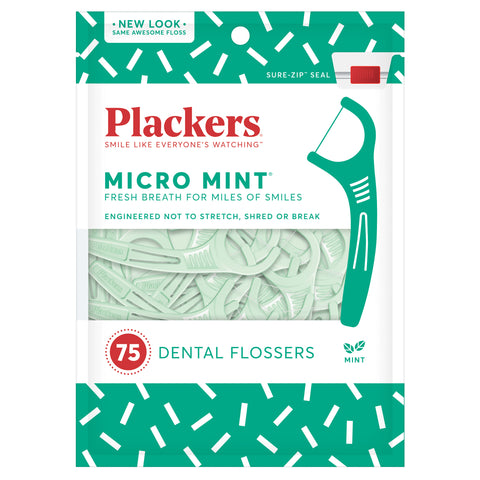 Plackers Micro Mint® Flossers ไหมขัดฟันแบบมีด้ามจับ-ไมโครมิ้นท์ 75 pcs. - Organic Pavilion