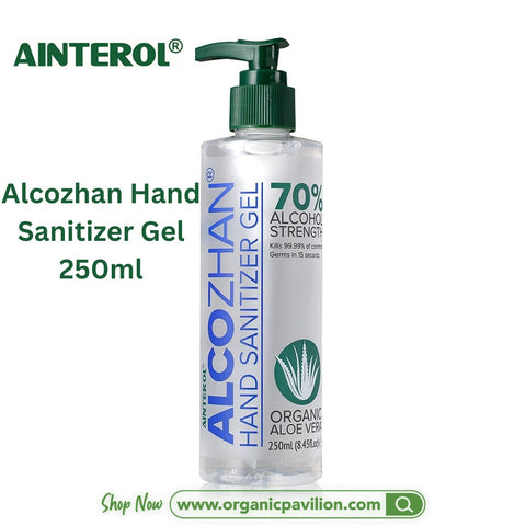 AINTEROL แอลกอฮอล์เจล สูตรอ่อนโยน Alcozhan Hand Sanitizer Gel (250 ml) - Organic Pavilion