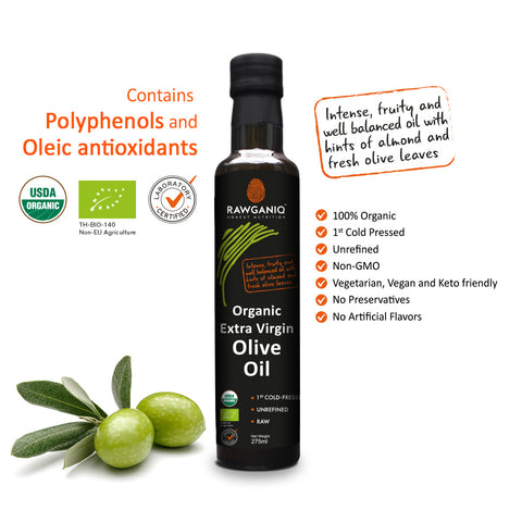 Rawganiq Organic Extra Virgin Olive Oil, Cold Pressed, Unrefined (275ml) - Organic Pavilion