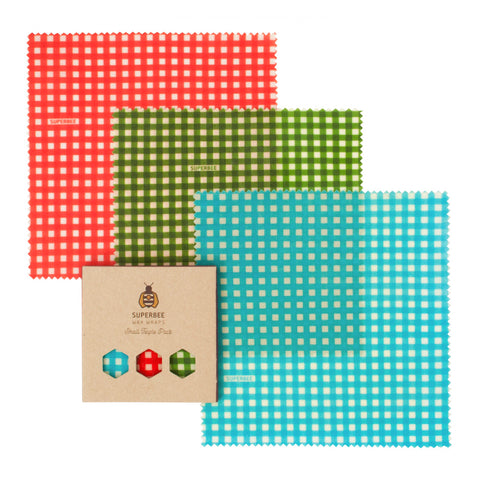 SuperBee Wax Wraps – Triple Small Pack - Gingham (46g) - Organic Pavilion