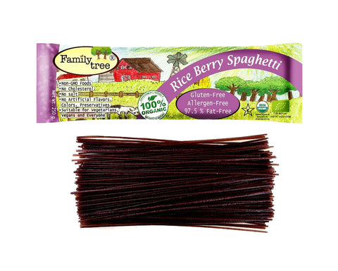 Family Tree 100 % Organic Riceberry Rice Spaghetti สปาเก็ตตี้ข้าวไรซ์เบอรี่ออร์แกนิก 100 % (250gm) - Organic Pavilion