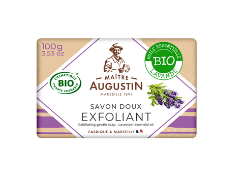 Maitre Augustin Exfoliating gentle soap Lavender essential oil สบู่ขัดผิวออแกนิค เอกโฟเลติ้ง เจนเทิล โซป ลาเวนเดอร์ เอสเซนเชี่ยลออย (100 g) - Organic Pavilion
