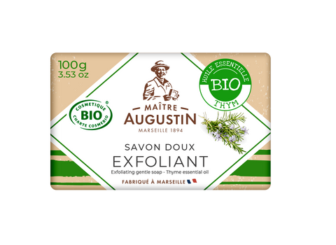 Maitre Augustin Exfoliating gentle soap Thyme essential oil  สบู่ขัดผิวออแกนิค เอกโฟเลติ้ง เจนเทิล โซป ไธม์ เอสเซนเชี่ยลออย (100 g) - Organic Pavilion