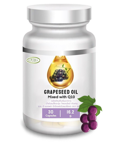 Supurra Grapeseed Oil ผลิตภัณฑ์เสริมอาหารน้ำมันเมล็ดองุ่น โคเอนไซม์ คิวเทน และดี-แอลฟา-โทโคเฟอริลแอซีเทต (30 Capsules) - Organic Pavilion