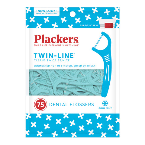 Plackers Flosser - Twin-Line  ไหมขัดฟันแบบมีด้ามจับ-เส้นคู่ 75 pcs. - Organic Pavilion